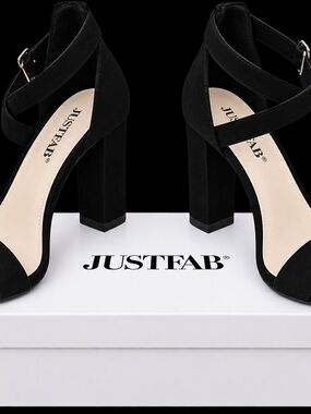 JustFab Black Crisscross Suede Block Heel Sandals